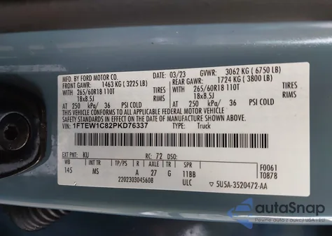 2023 Ford F150 Supercrew z USA, uszkodzony, nr VIN 1FTEW1C82PKD76337